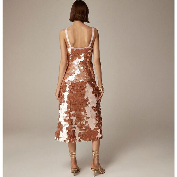J. Crew Women's Circle-Sequin Midi Dress Sleeveless Peachy Pink Size 6 NWT - Picture 3 of 13